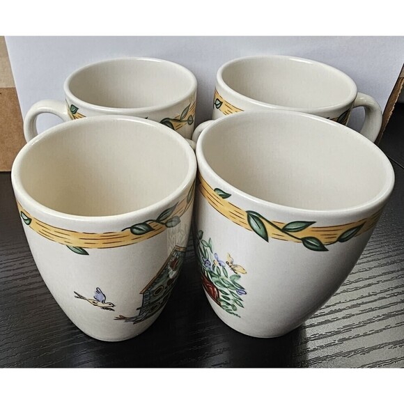 Thomson Pottery Birdhouse Mugs Vine Border Set of 4 - Picture 3 of 9